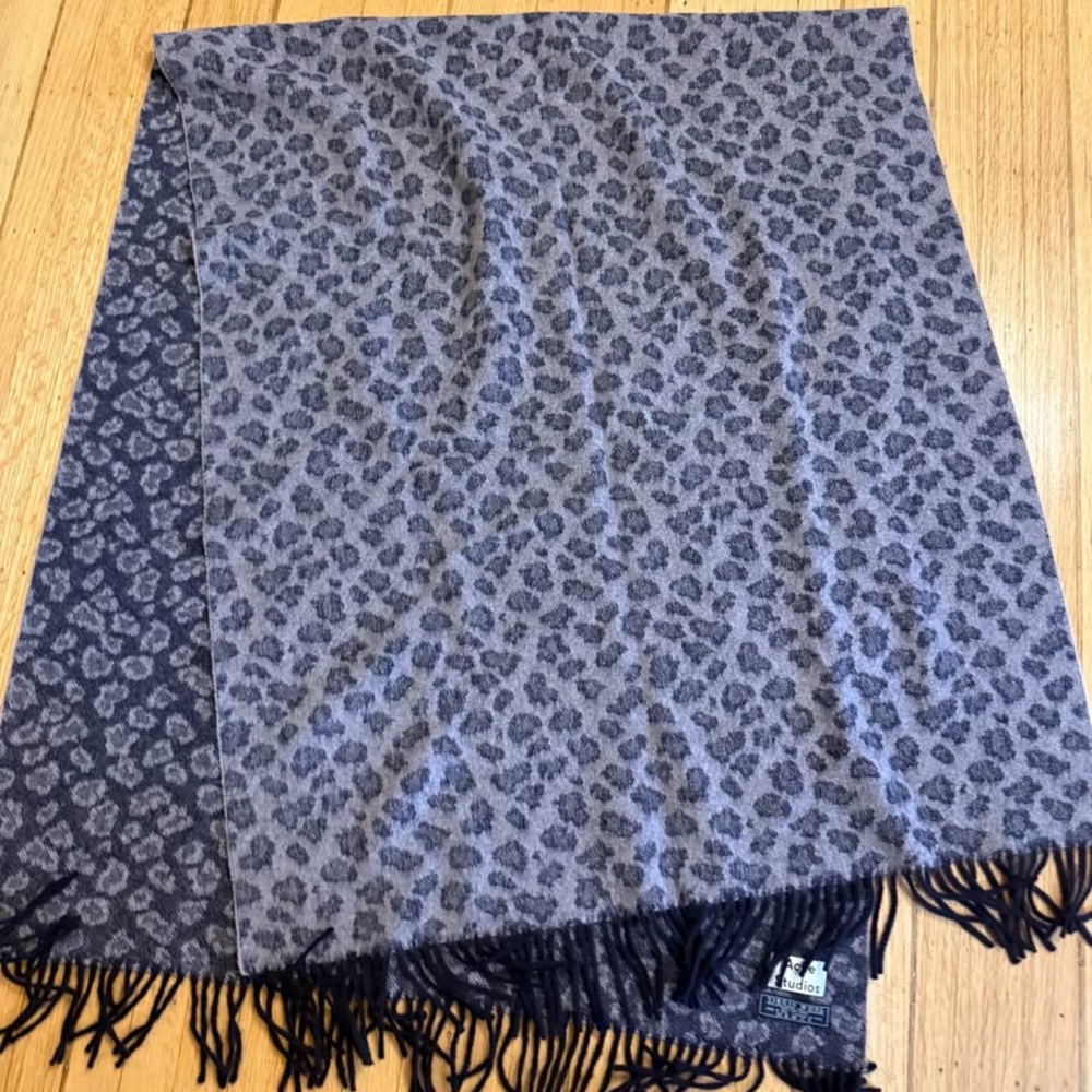 Acne Studios Gray and Black Leopard Print Fringe Scarf Wrap